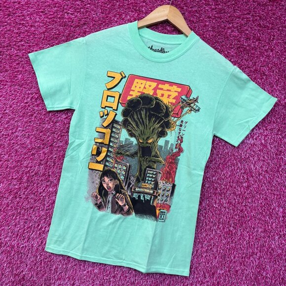 Threadless The Broccozilla Kaiju Vegetable Mint Green T-Shirt Small - Picture 3 of 4